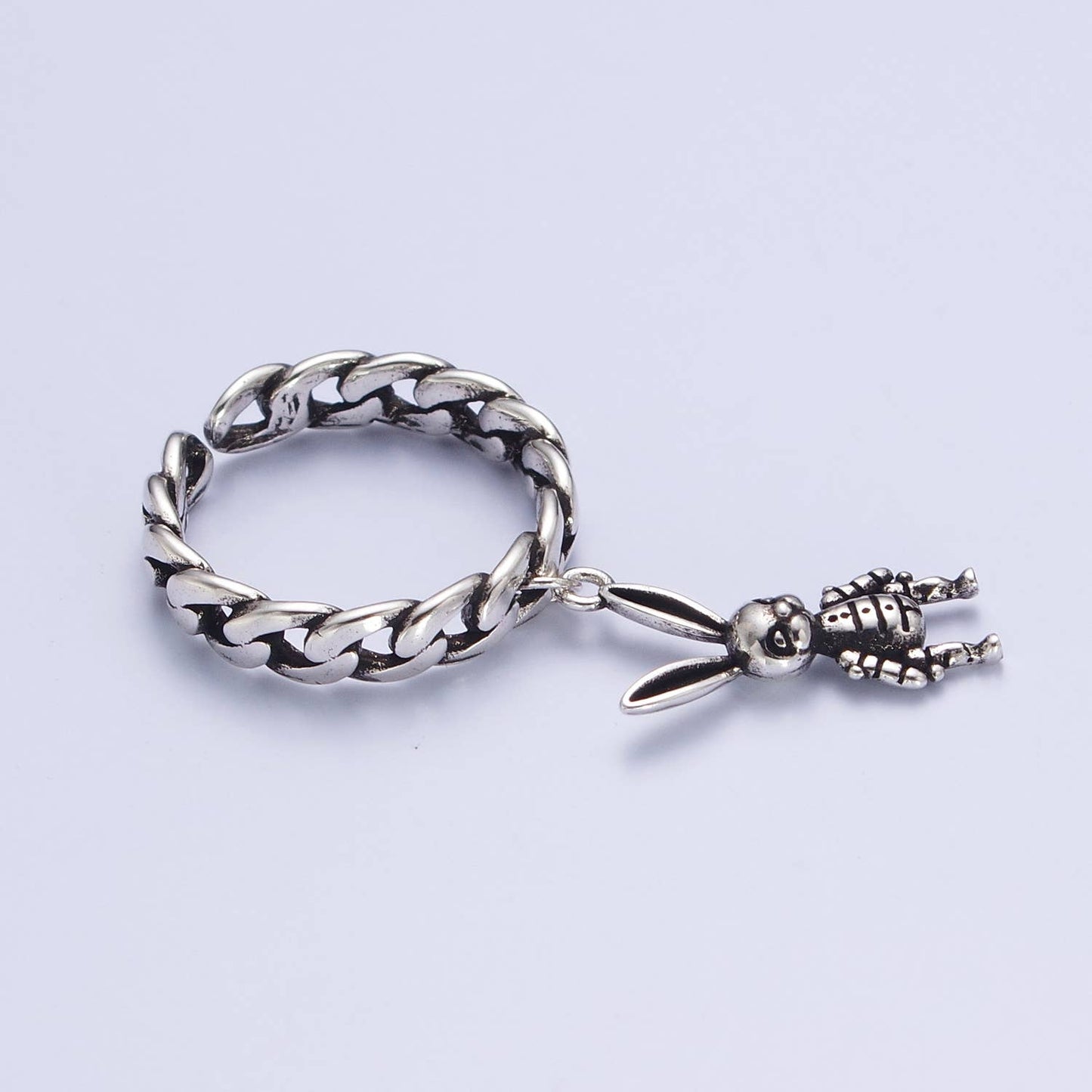 Chain Ring with Gothic Bunny Charm