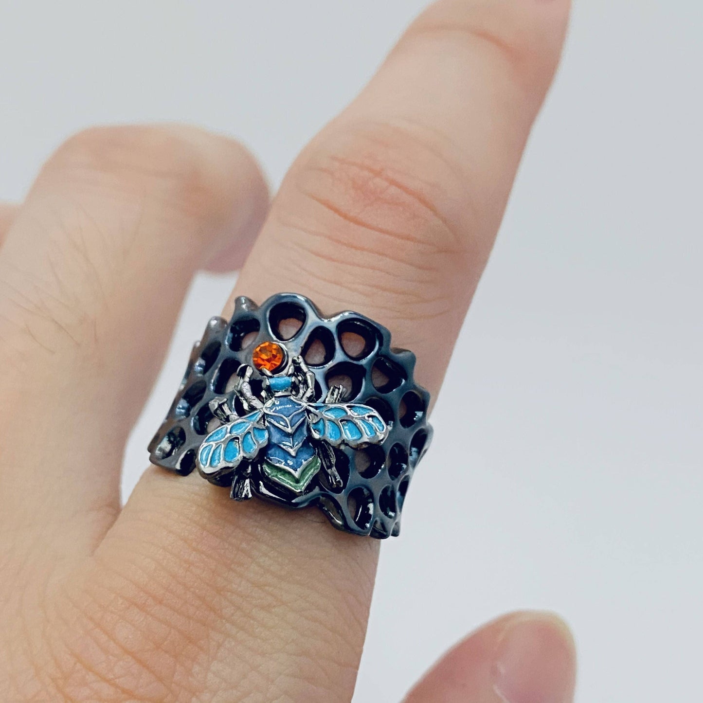 Blue Bee Hive Ring