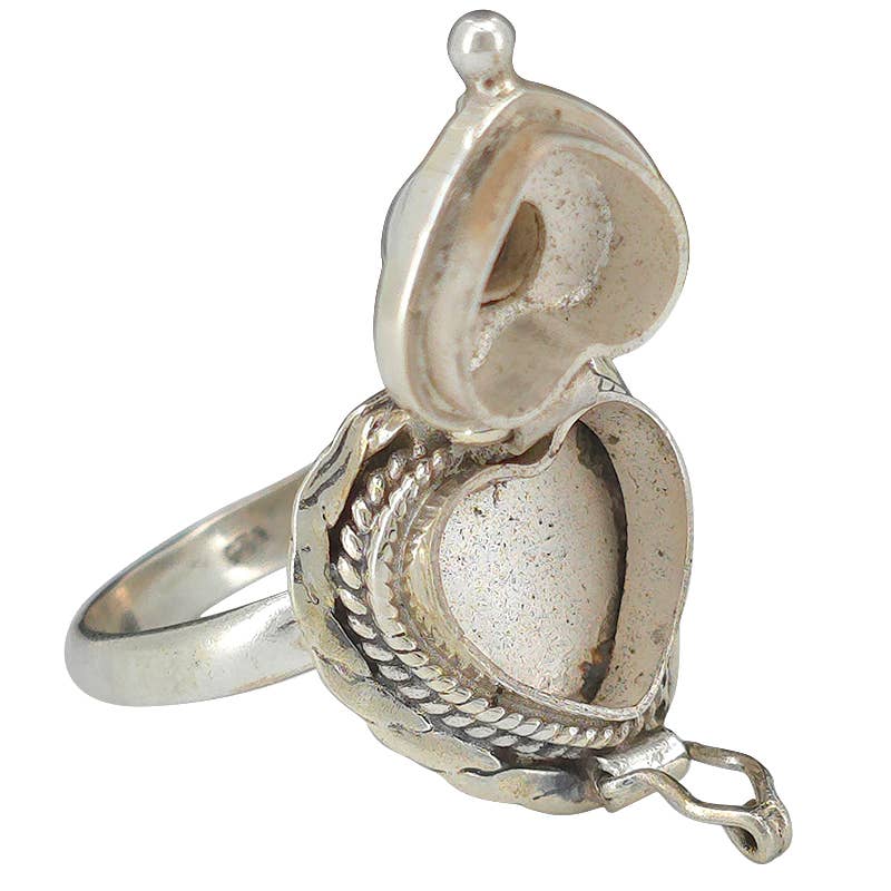 Heart-Shaped Moonstone Silver Locket Poison Ring