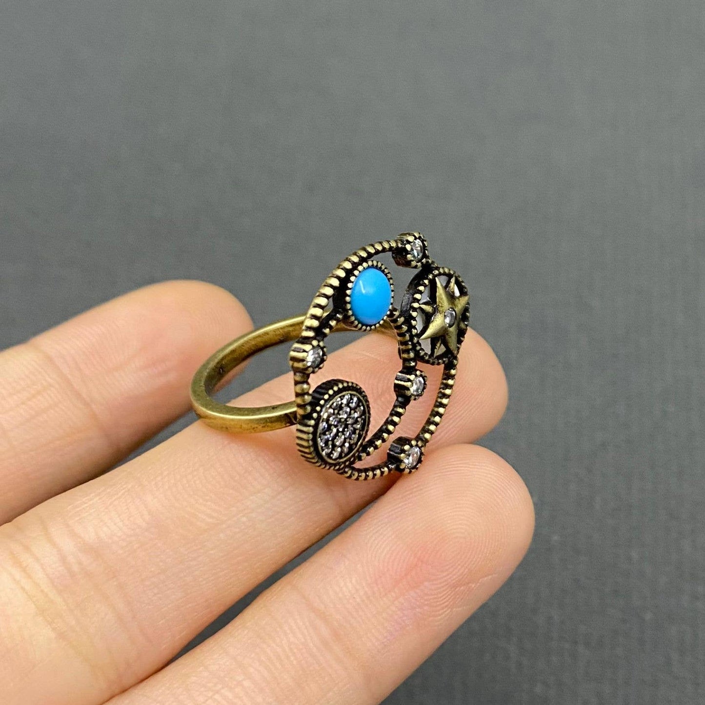 Lucky Star Compasses Bronze Adjustable Ring