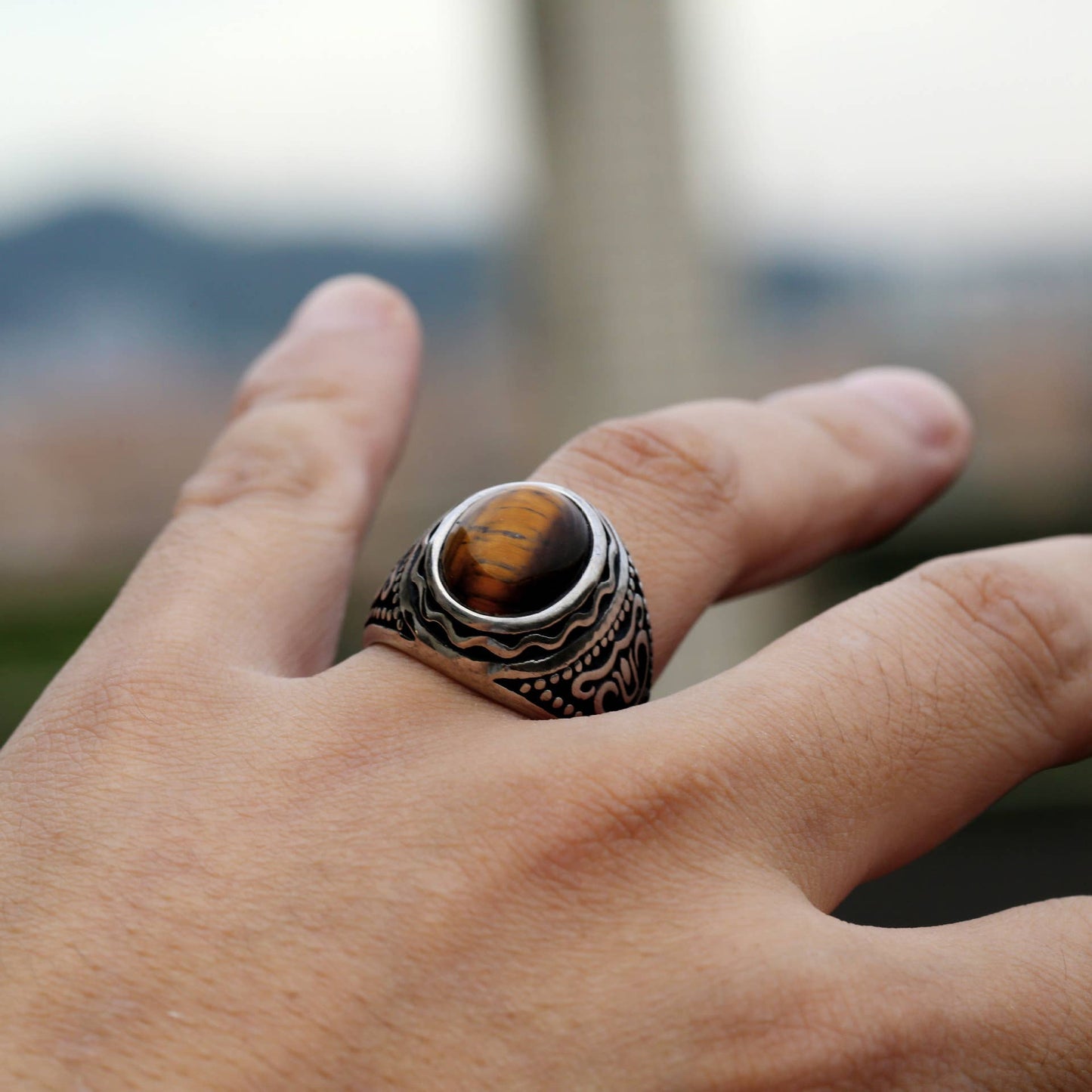 Filigree Carved Tiger Eye Ring