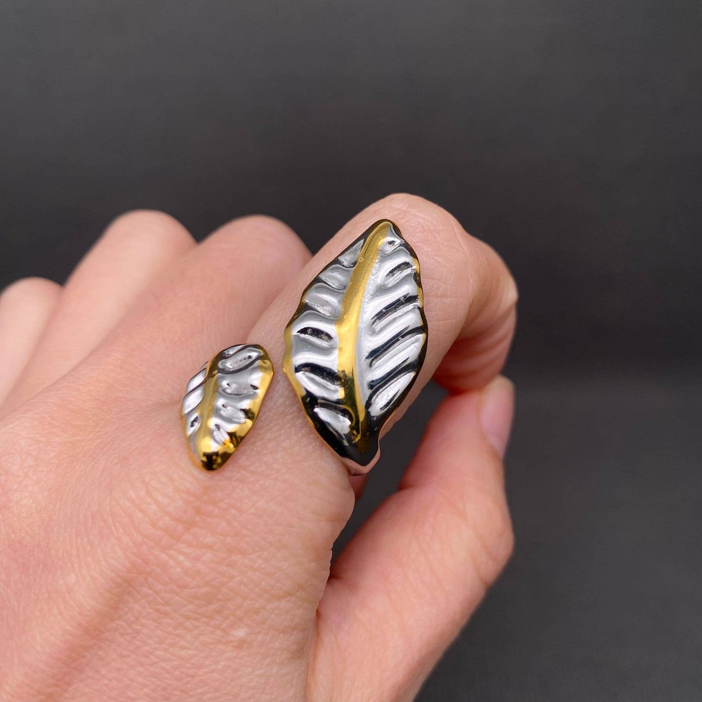 Two-tone Leaf 18K Gold Plated Ring