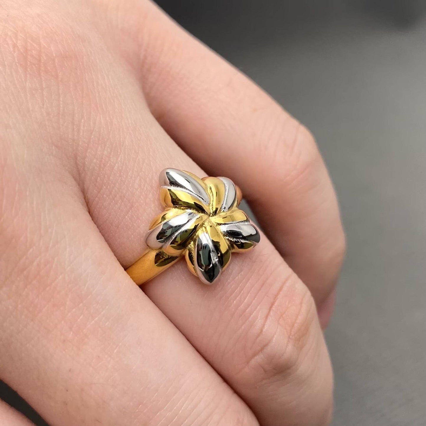 Two Tone Star 18K Gold Plated Stainless Steel Ring