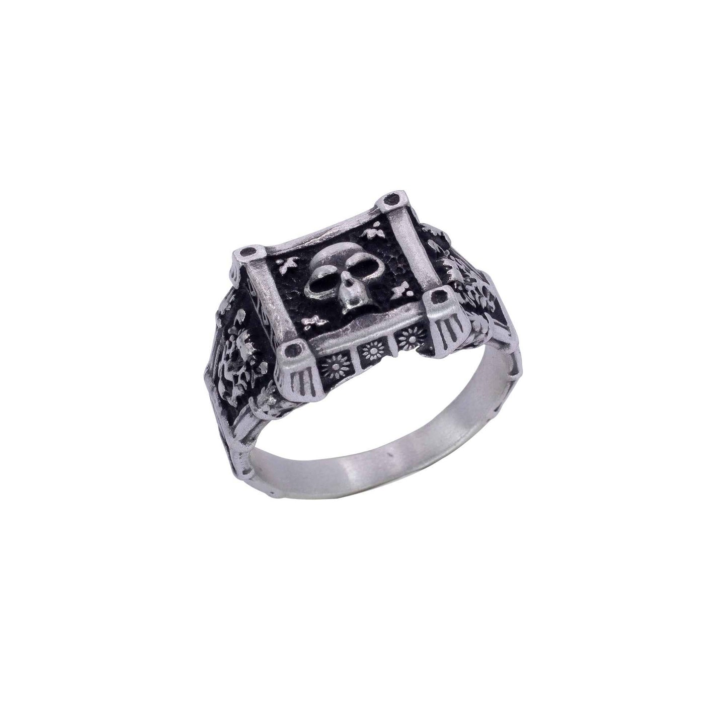 Pewter Square Skull Ring