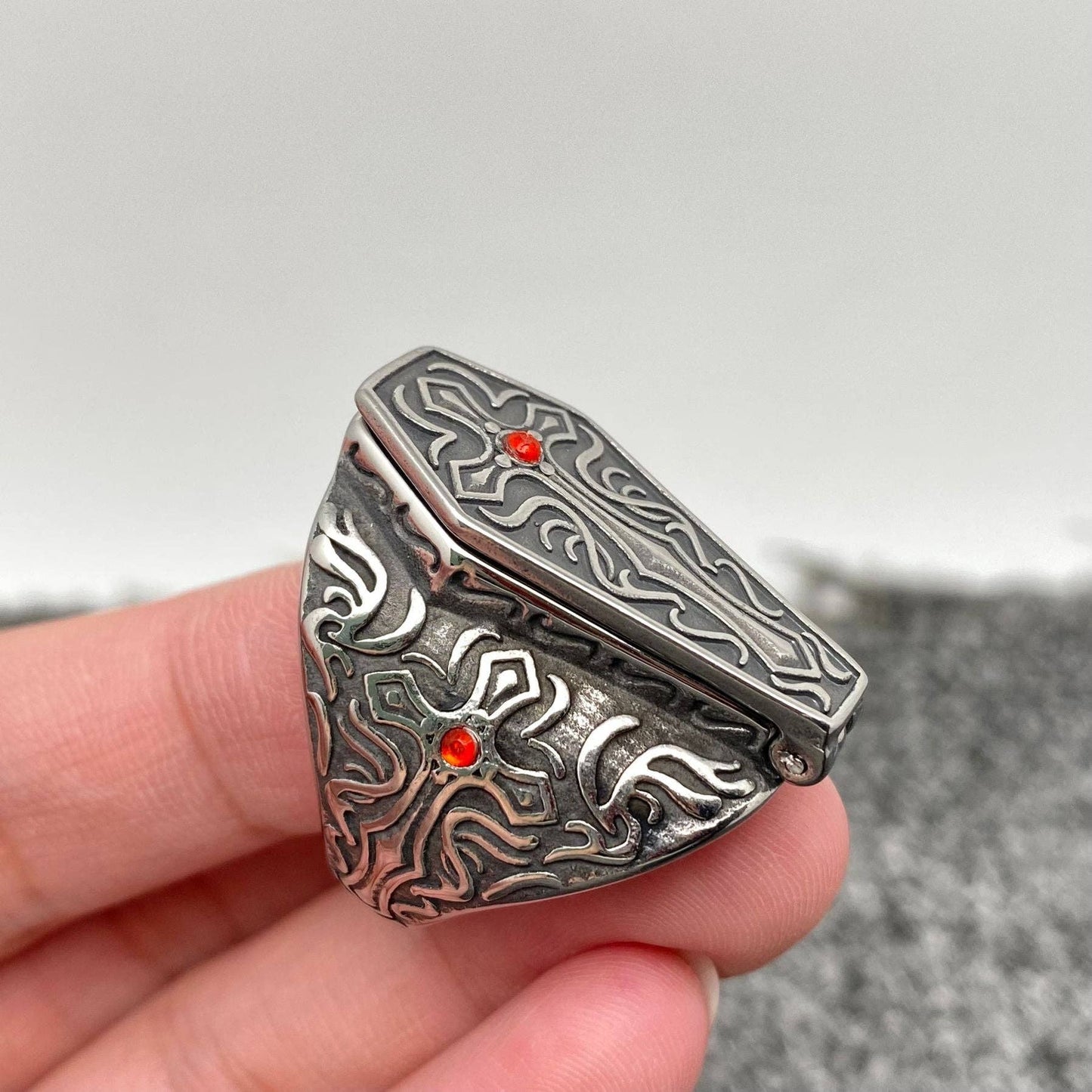 Opening Coffin Stainless Steel Ring