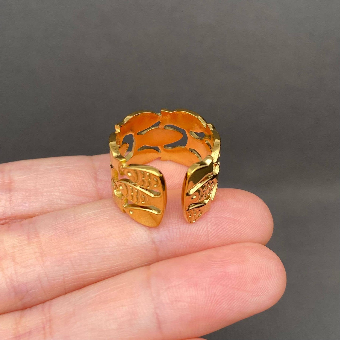 Shoal of Fish 18K Gold Plated Stainless Steel Ring - Adjustable