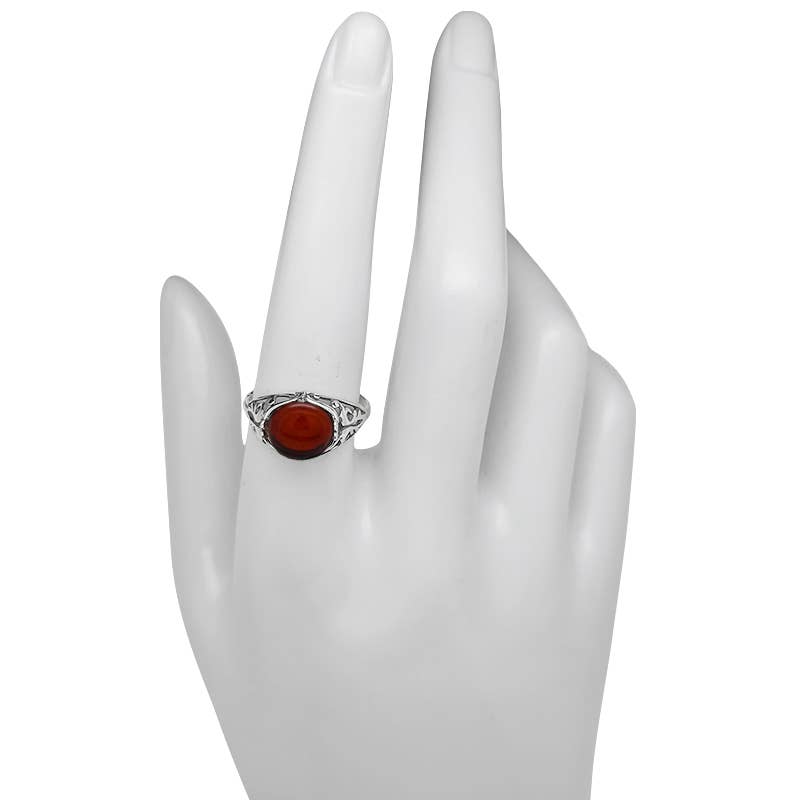 Cherry Amber Sterling Silver Ring