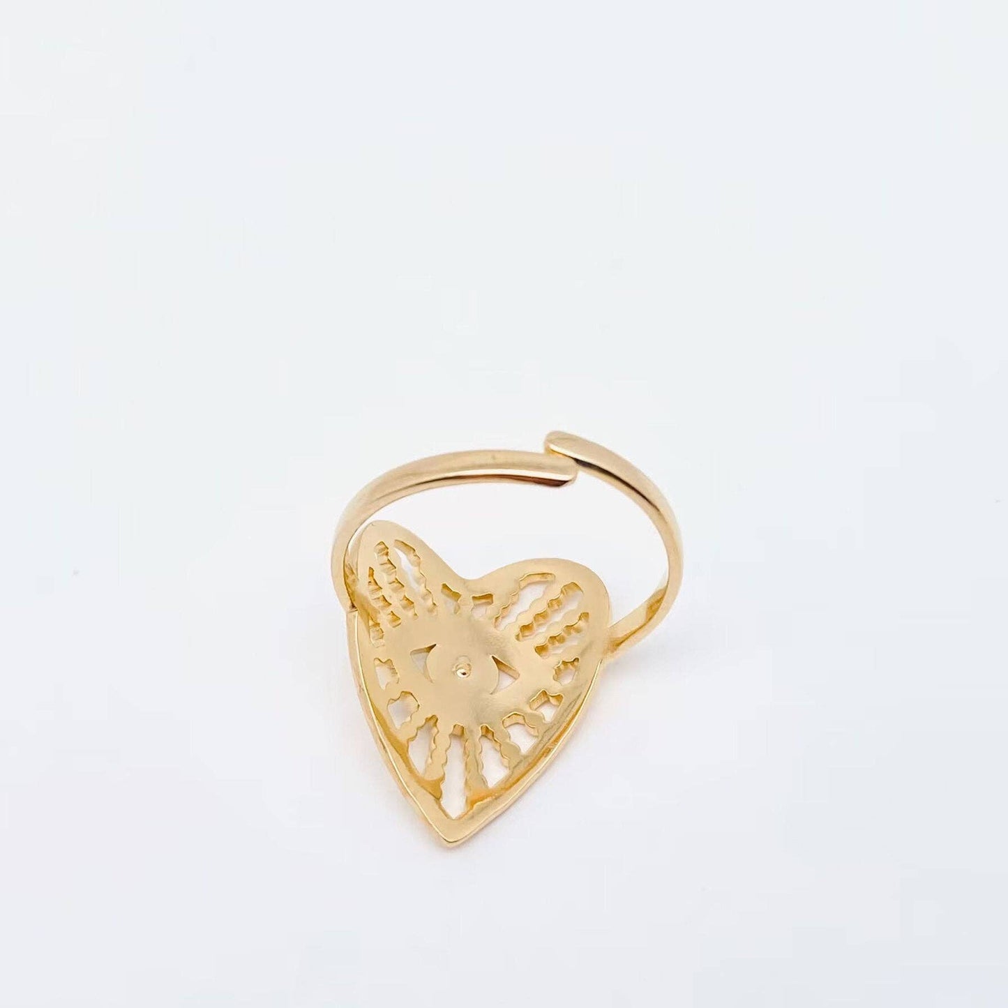 Hollow Heart * Ouija Planchette * Inlaid Cubic Zirconia Stainless Steel Ring