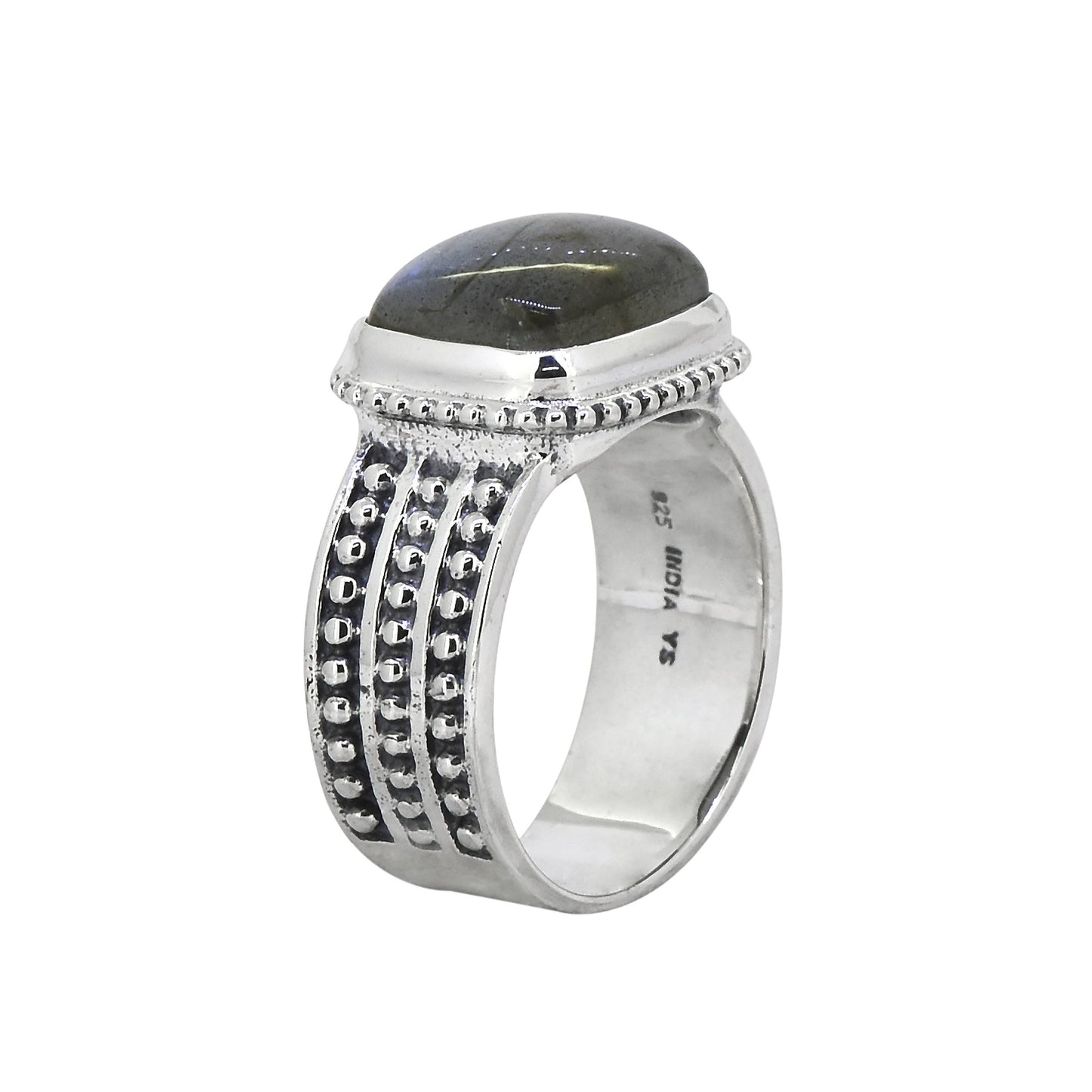 925 Sterling Silver Labradorite Gemstone Textured Ring