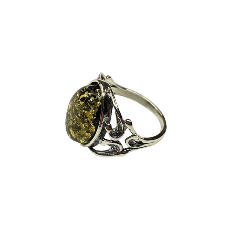 Green Amber Sterling Silver Ring