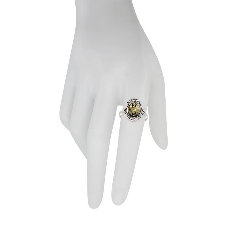 Green Amber Sterling Silver Ring
