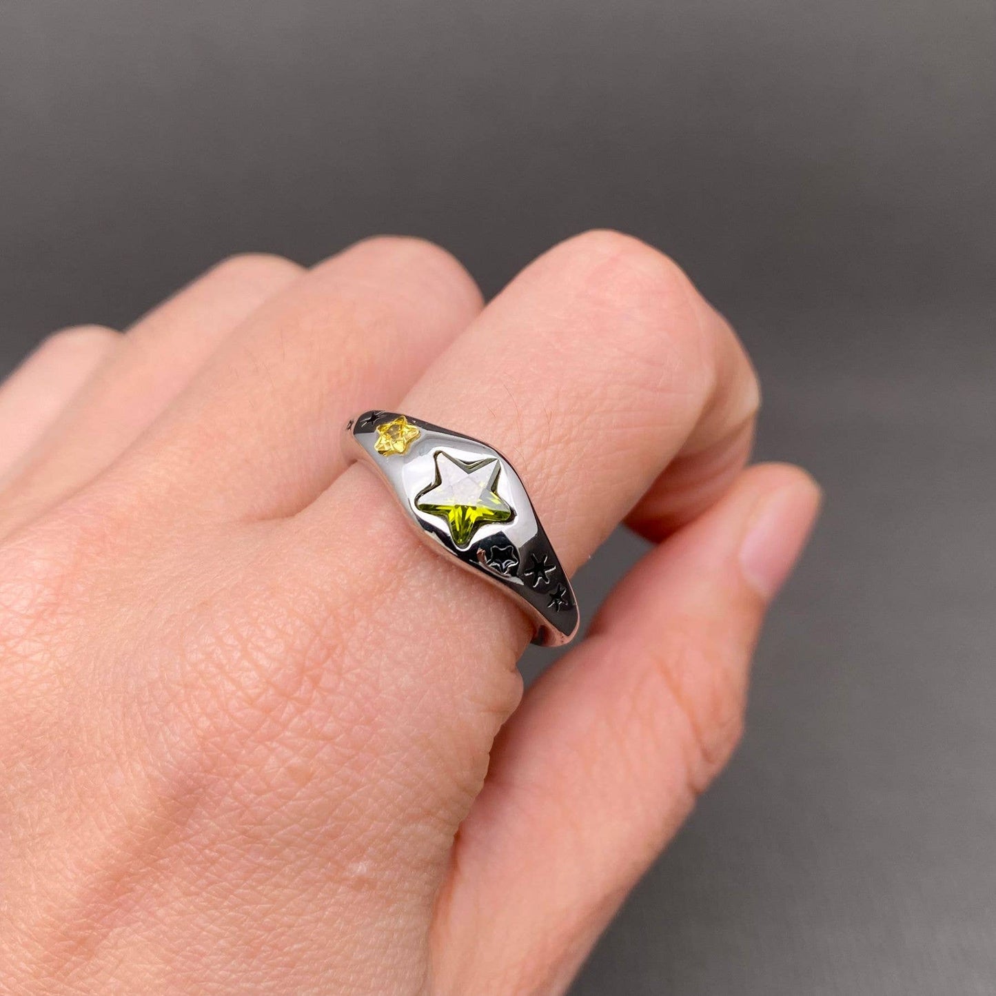 Star Zirconia Inlaid 18K Gold Plated Stainless Steel Ring