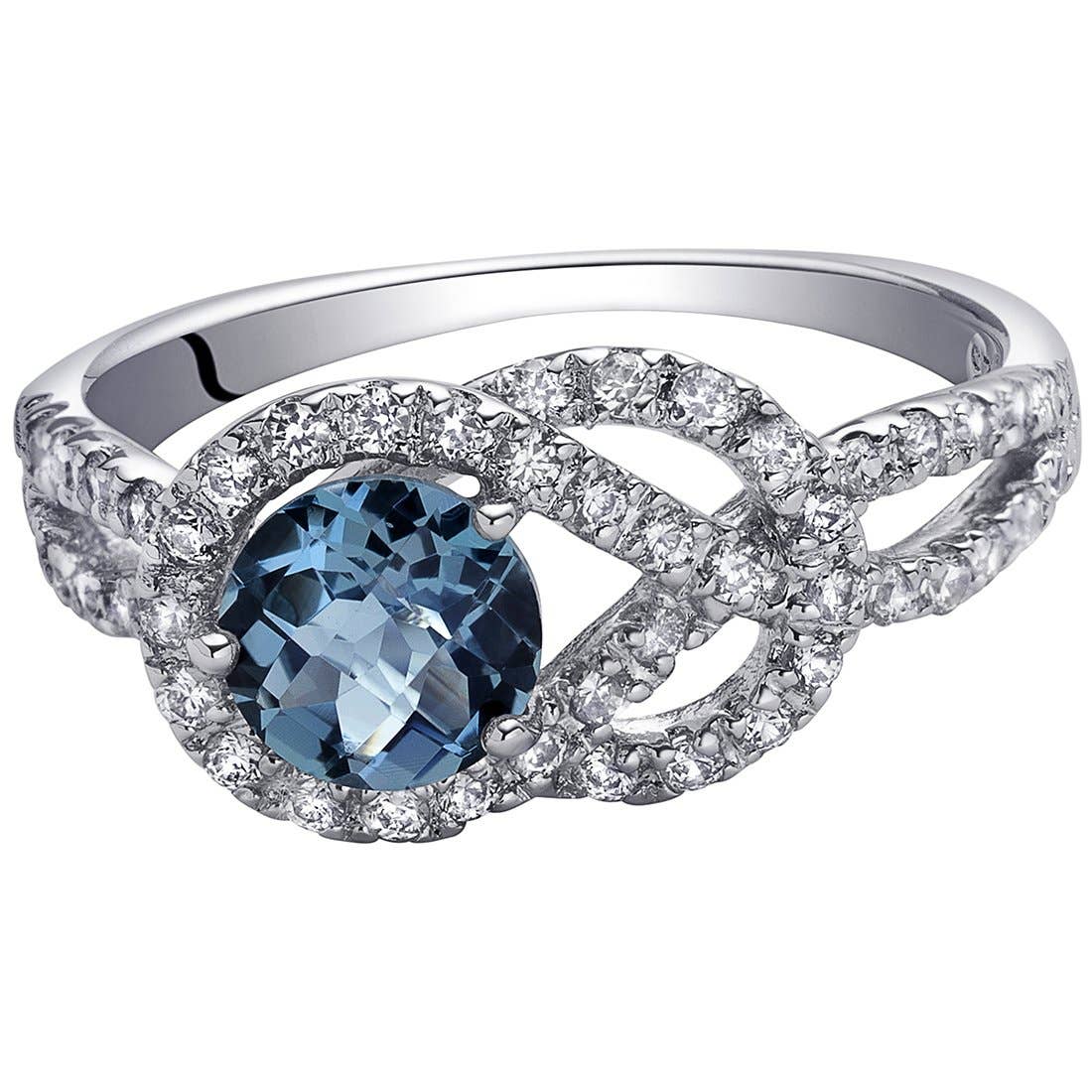 London Blue Topaz Round Cut Sterling Silver Ring Size 8