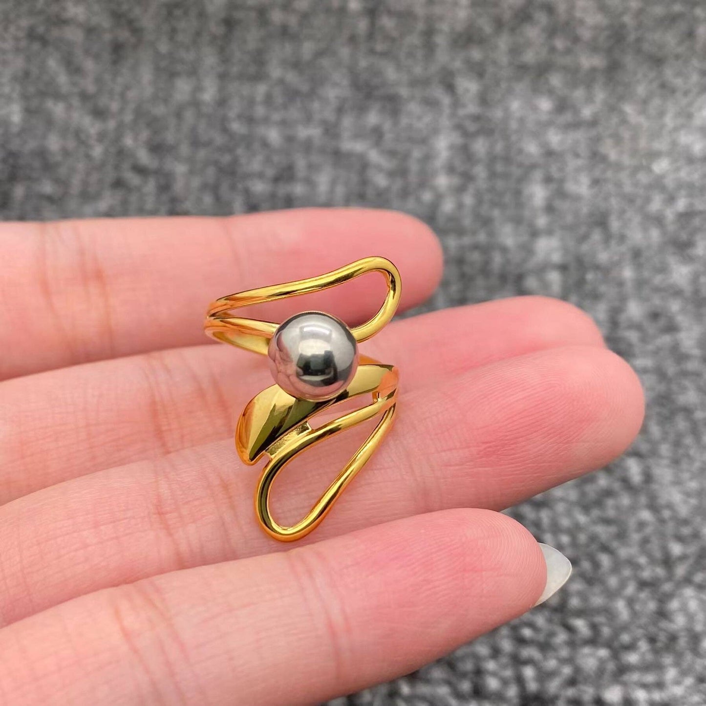 Steel Bead 18K Gold Plated S.Steel Two Tone Ring
