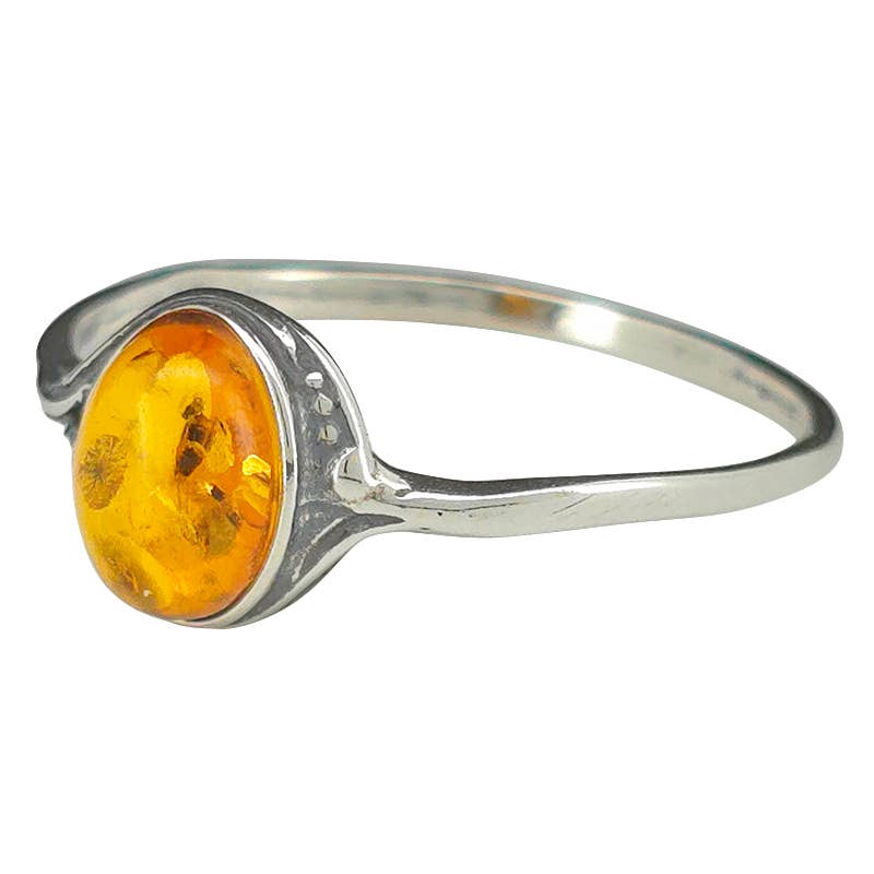 Cognac Amber Sterling Silver Oval Ring