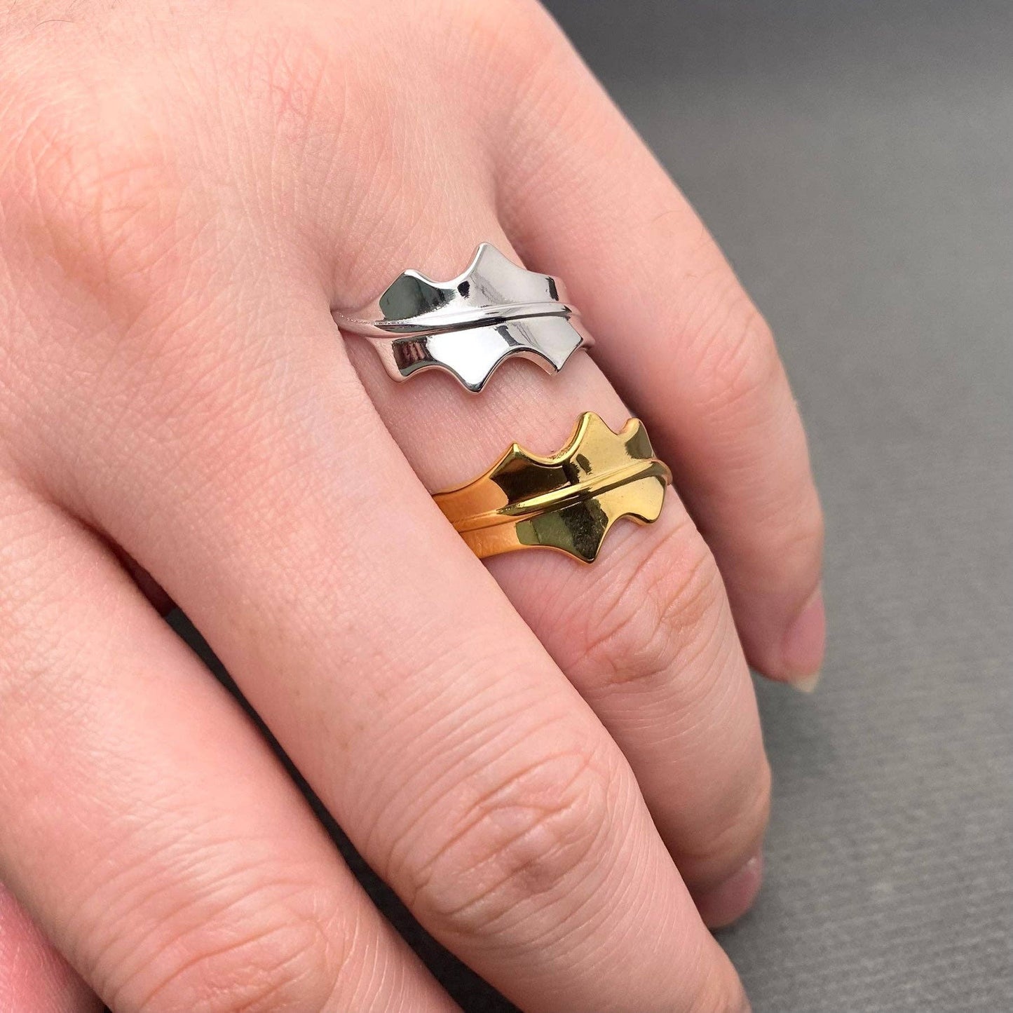 Two Tone Leaf 18K Gold Plated Stainless Steel Ring