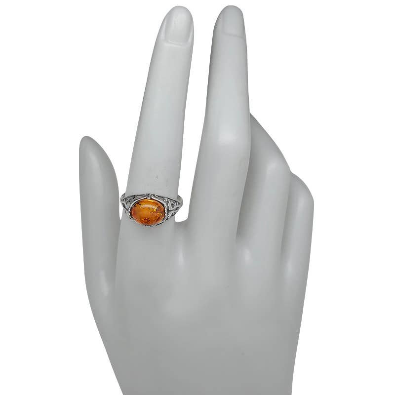 Cognac Amber Sterling Silver Ring