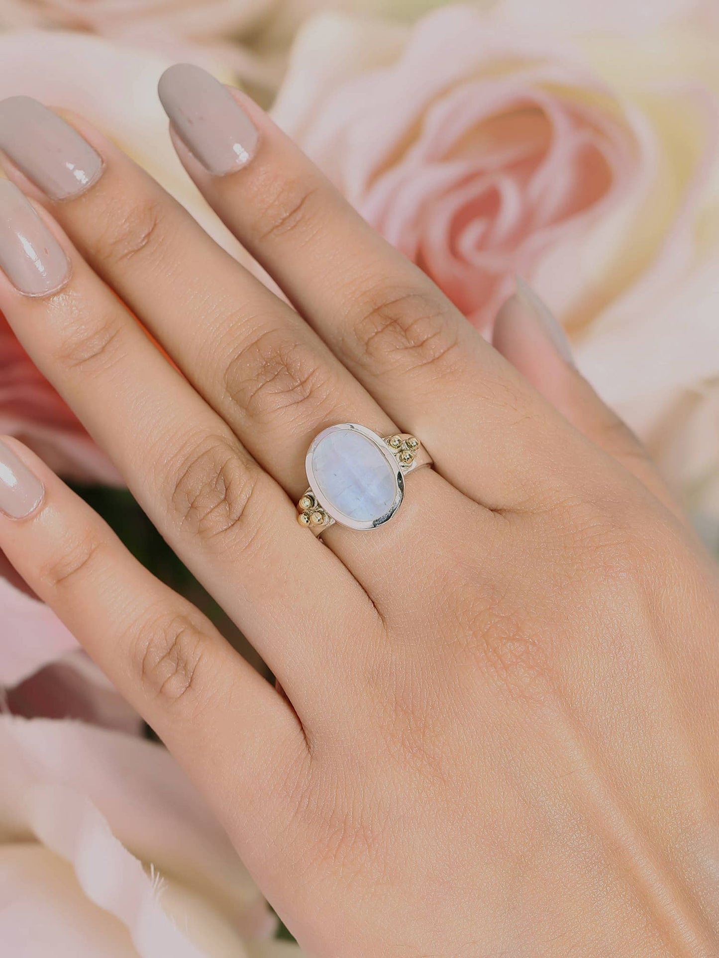 Rainbow Moonstone 925 Sterling Silver Solitaire Brass Accent