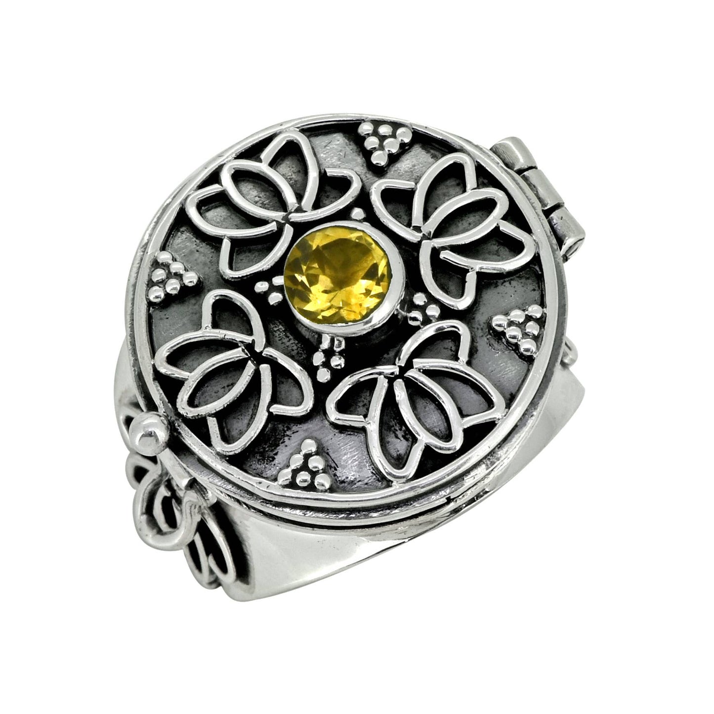 925 Sterling Silver Citrine Flower Style Statement Ring