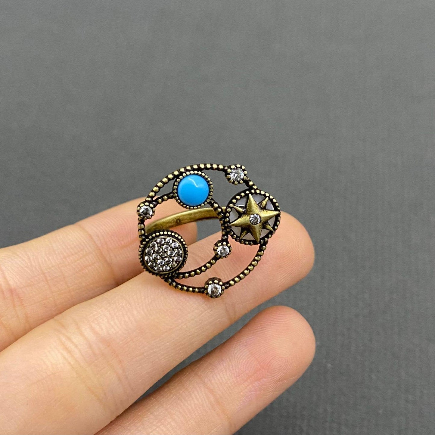 Lucky Star Compasses Bronze Adjustable Ring