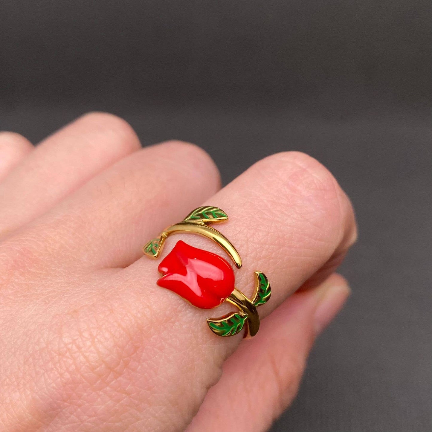 Enamel Rose 18K Gold Plated Ring