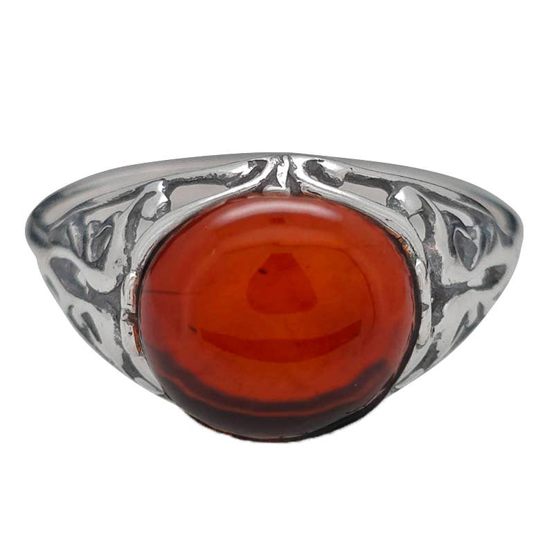 Cherry Amber Sterling Silver Ring