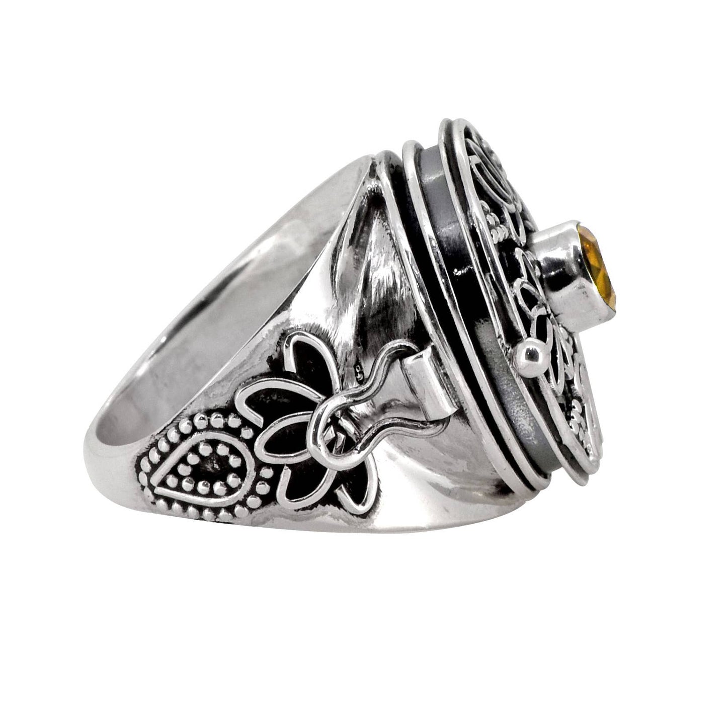 925 Sterling Silver Citrine Flower Style Statement Ring