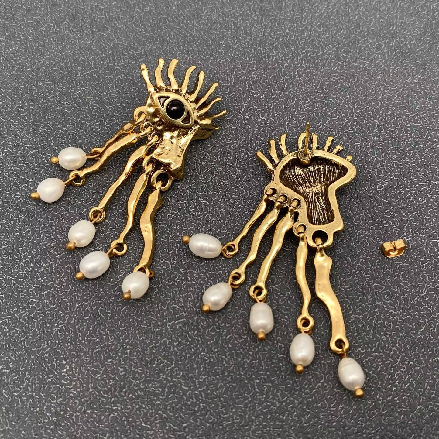 Vintage Pearl Fringe Demon Eye Post Earrings