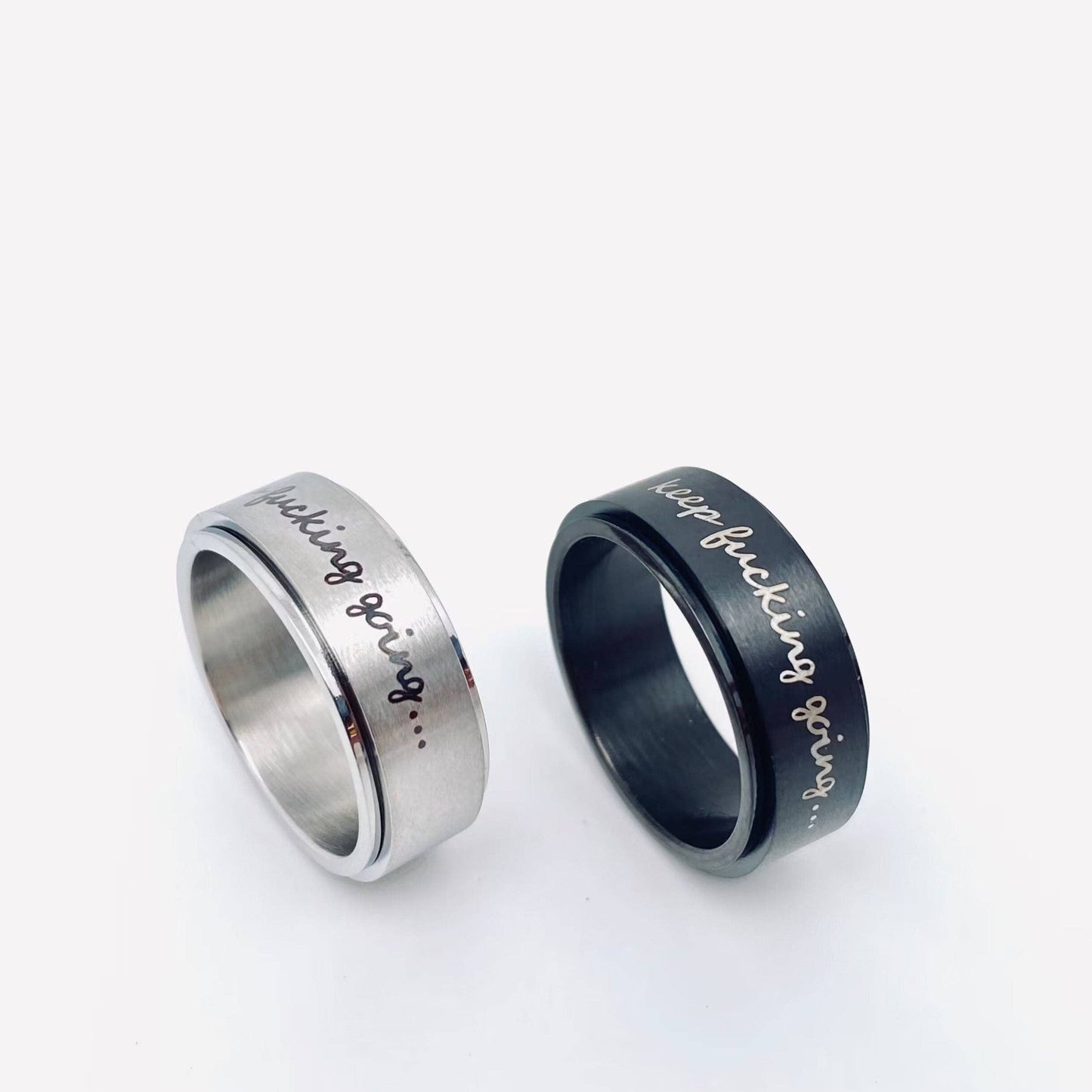 "Keep Fucking Going" Rotatable Stainless Steel Fidget Ring