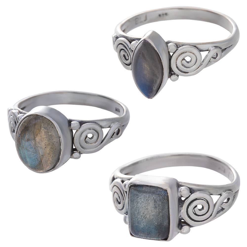 Labradorite Cabochon Spiral Band Ring 8-11mm H ☆ Sterling Silver
