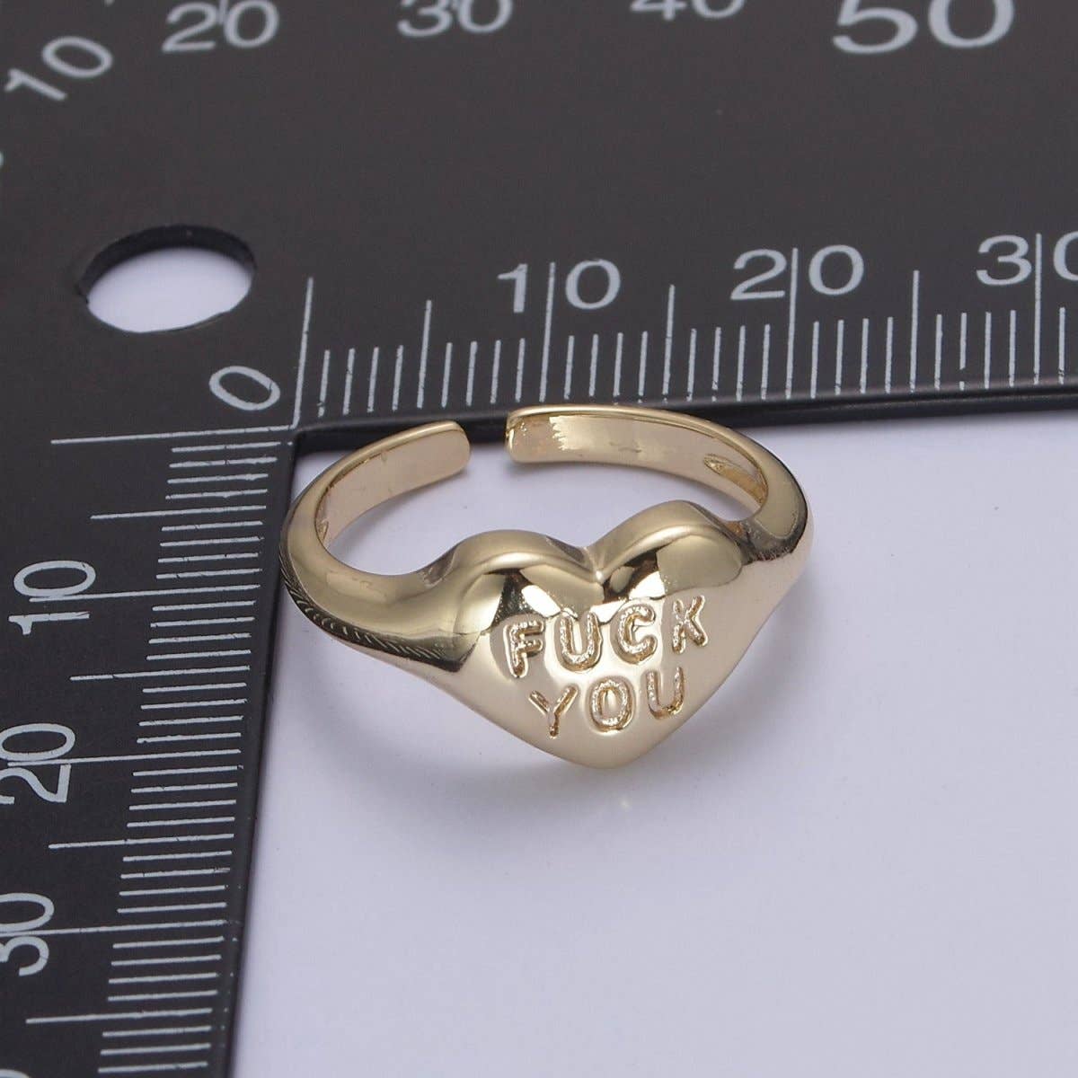Gold Fuck You Heart Shaped Signet Ring