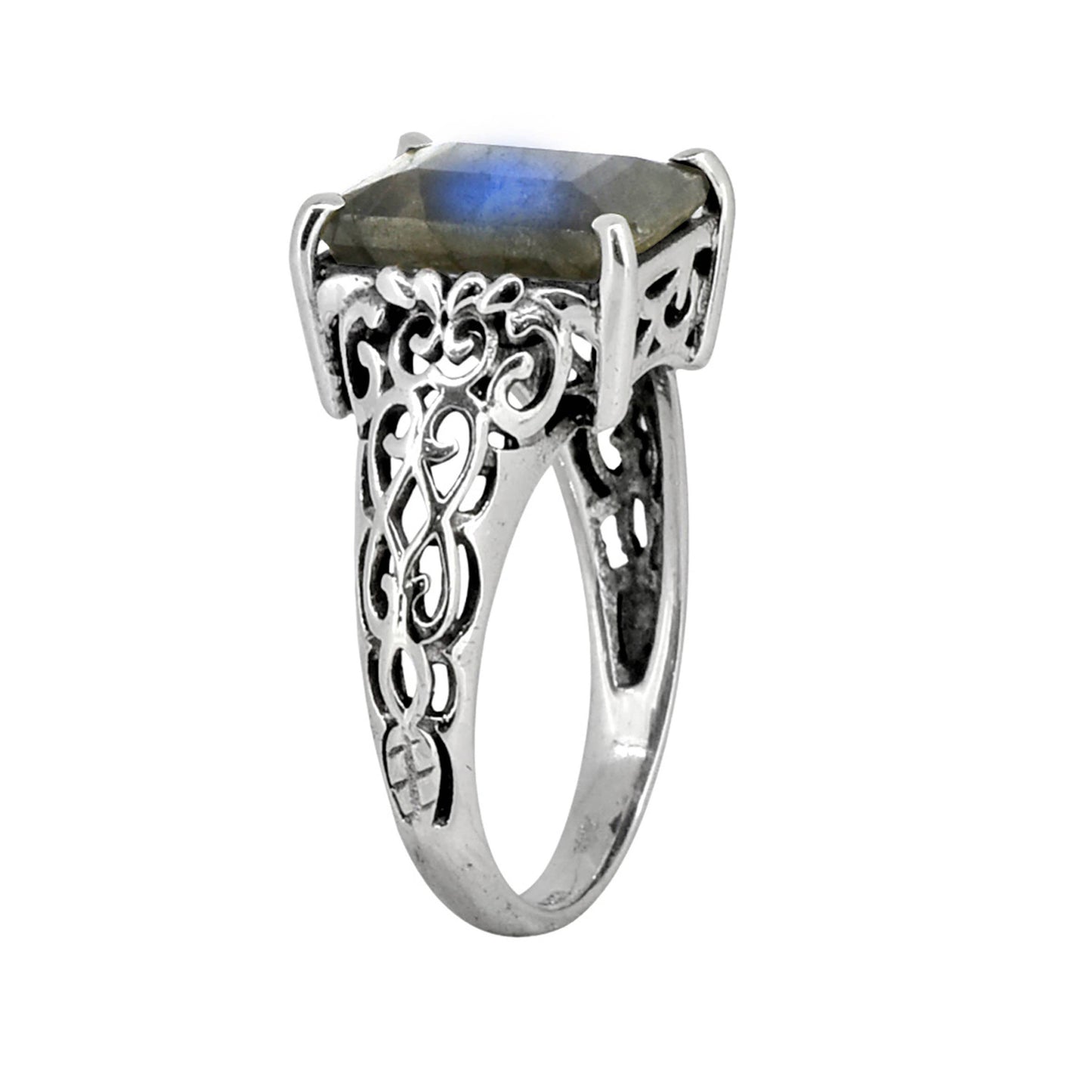 925 Sterling Silver Labradorite Filigree Gemstone Ring