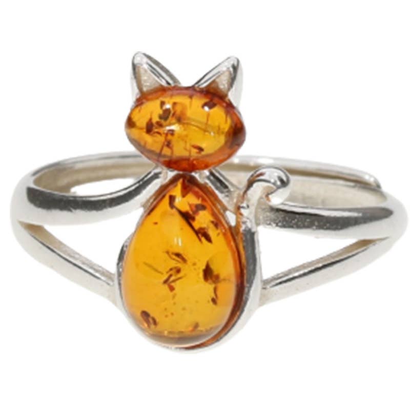 Cat Cognac Amber Adjustable Ring
