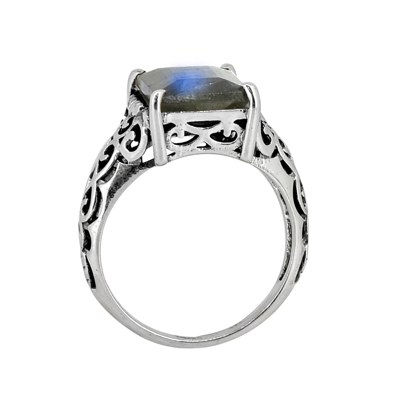 925 Sterling Silver Labradorite Filigree Gemstone Ring