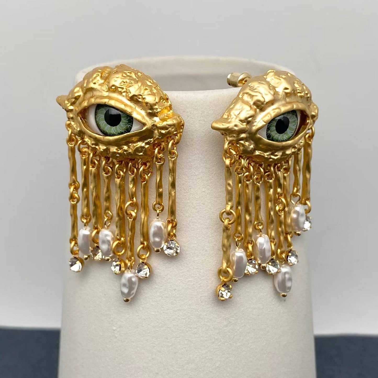 Turkish Nazar 🧿 Evil Eye Freshwater Pearl & Cubic Zirconia Tassel Post Earrings