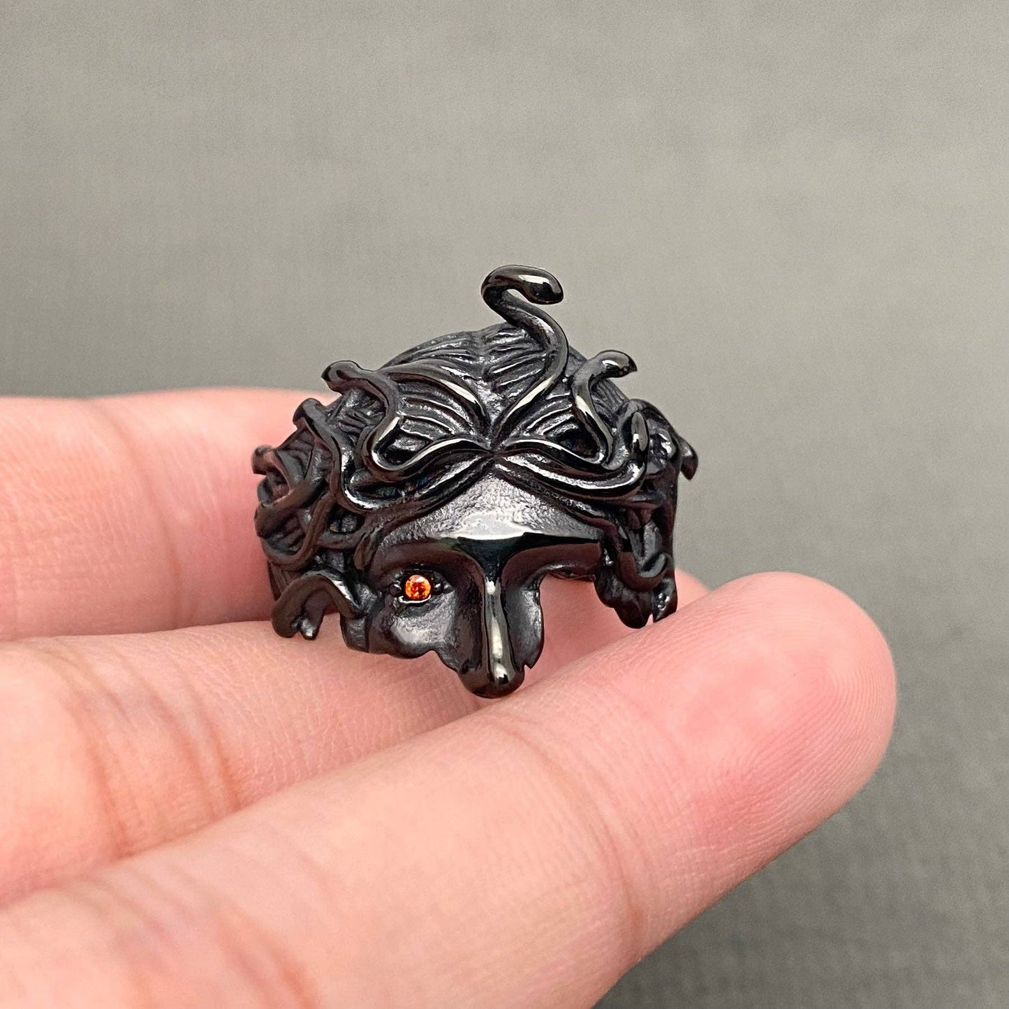 Stainless Steel Medusa Half Face Ring