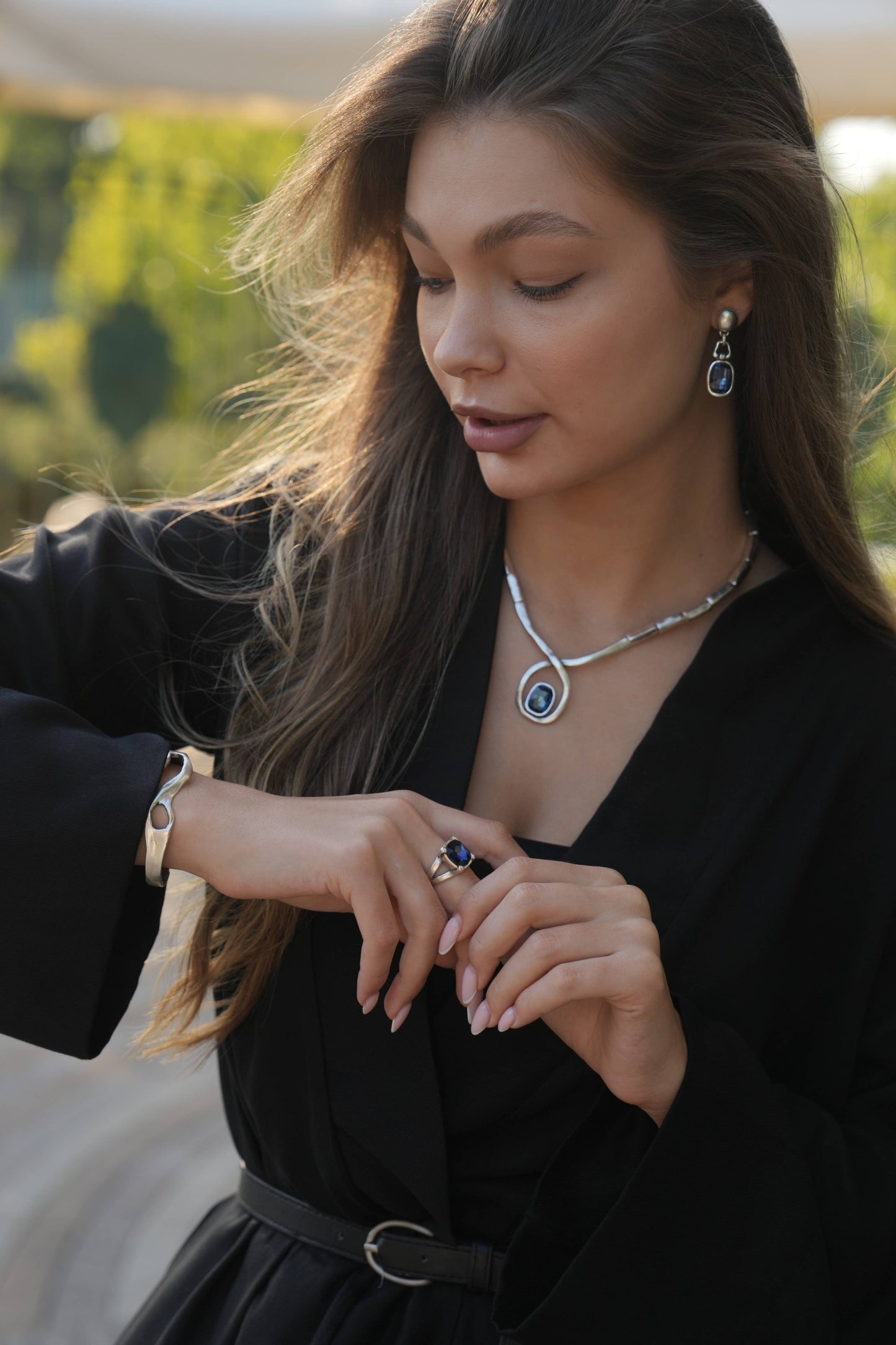 Handmade Royal Blue Swarovski Crystal ☆ 945 Silver Plate - Brass Ring