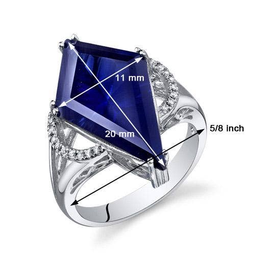 Created Blue Sapphire Special Cut Sterling Silver Ring Sz 5