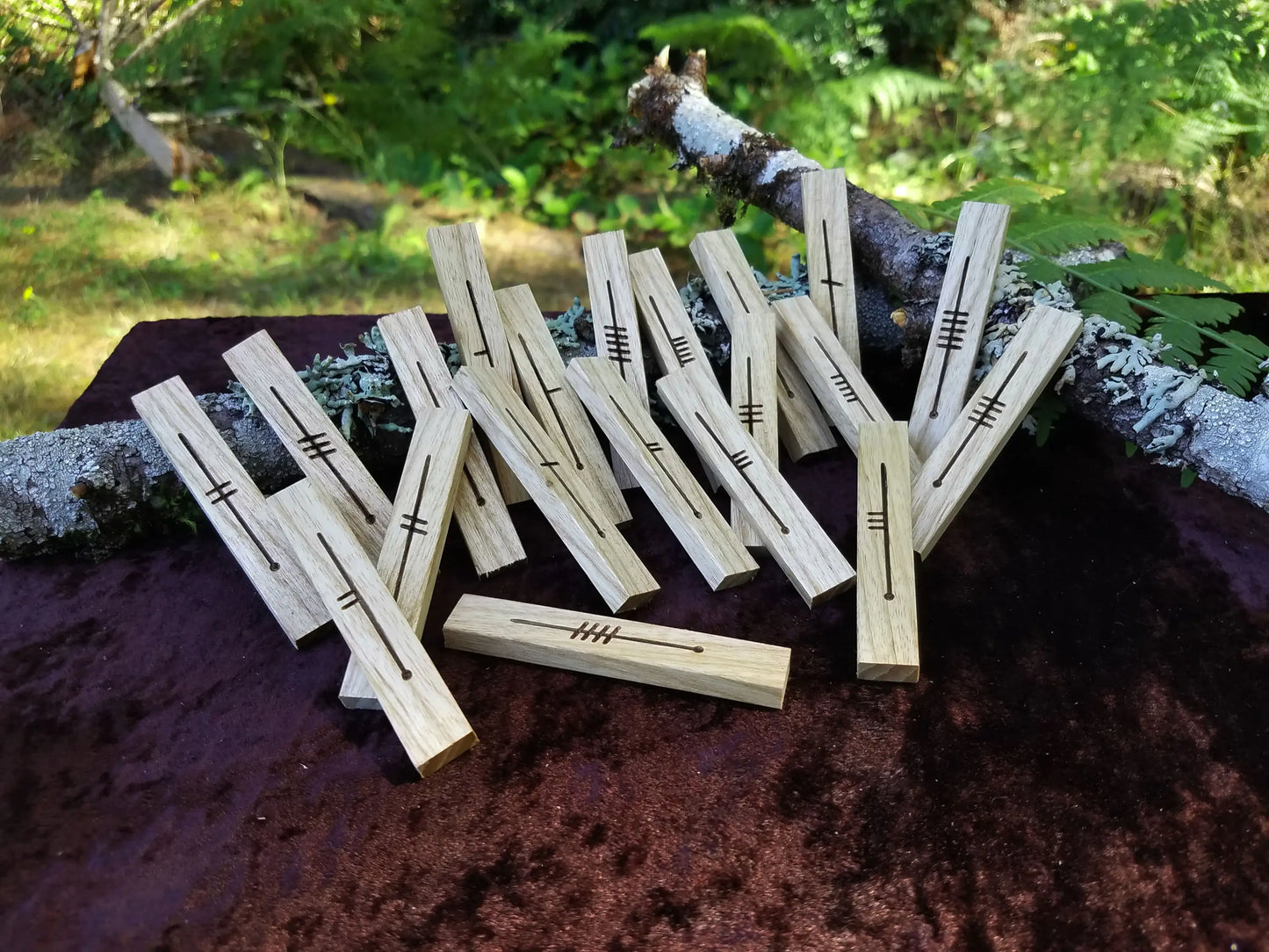 Oak Celtic Ogham Staves - Engraved Wood
