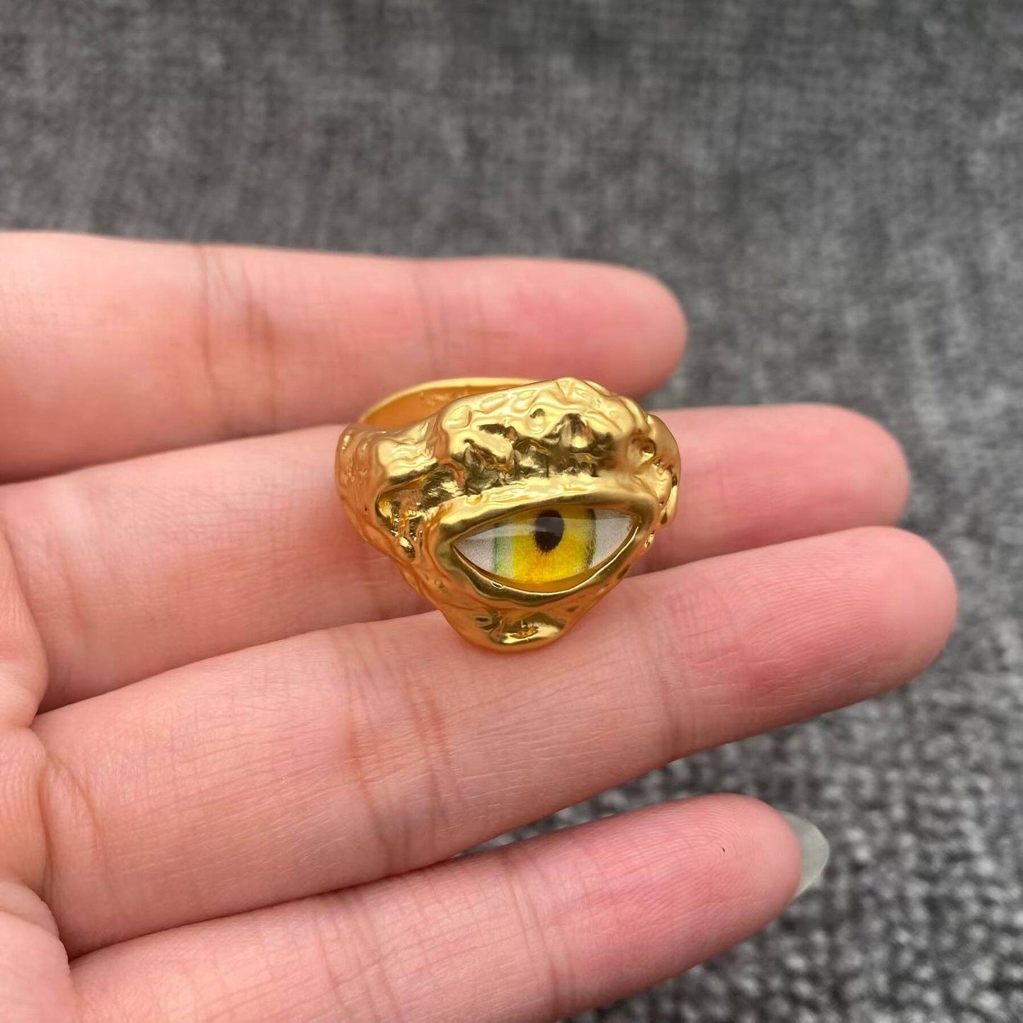 24K Gold Plated Yellow Evil Eye Ring 🧿 Vintage Style