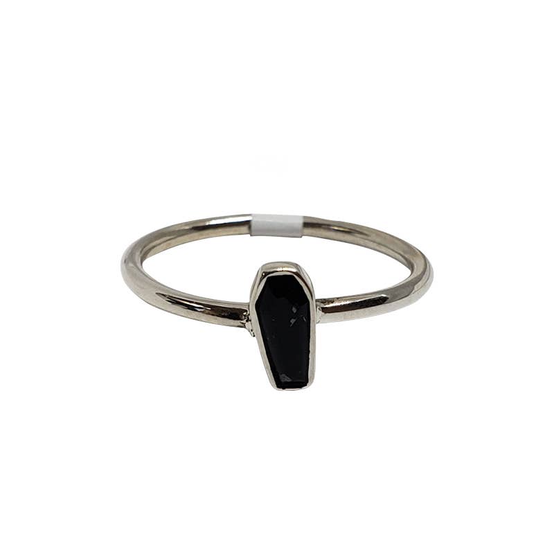 Black Tourmaline Sterling Silver Coffin Ring