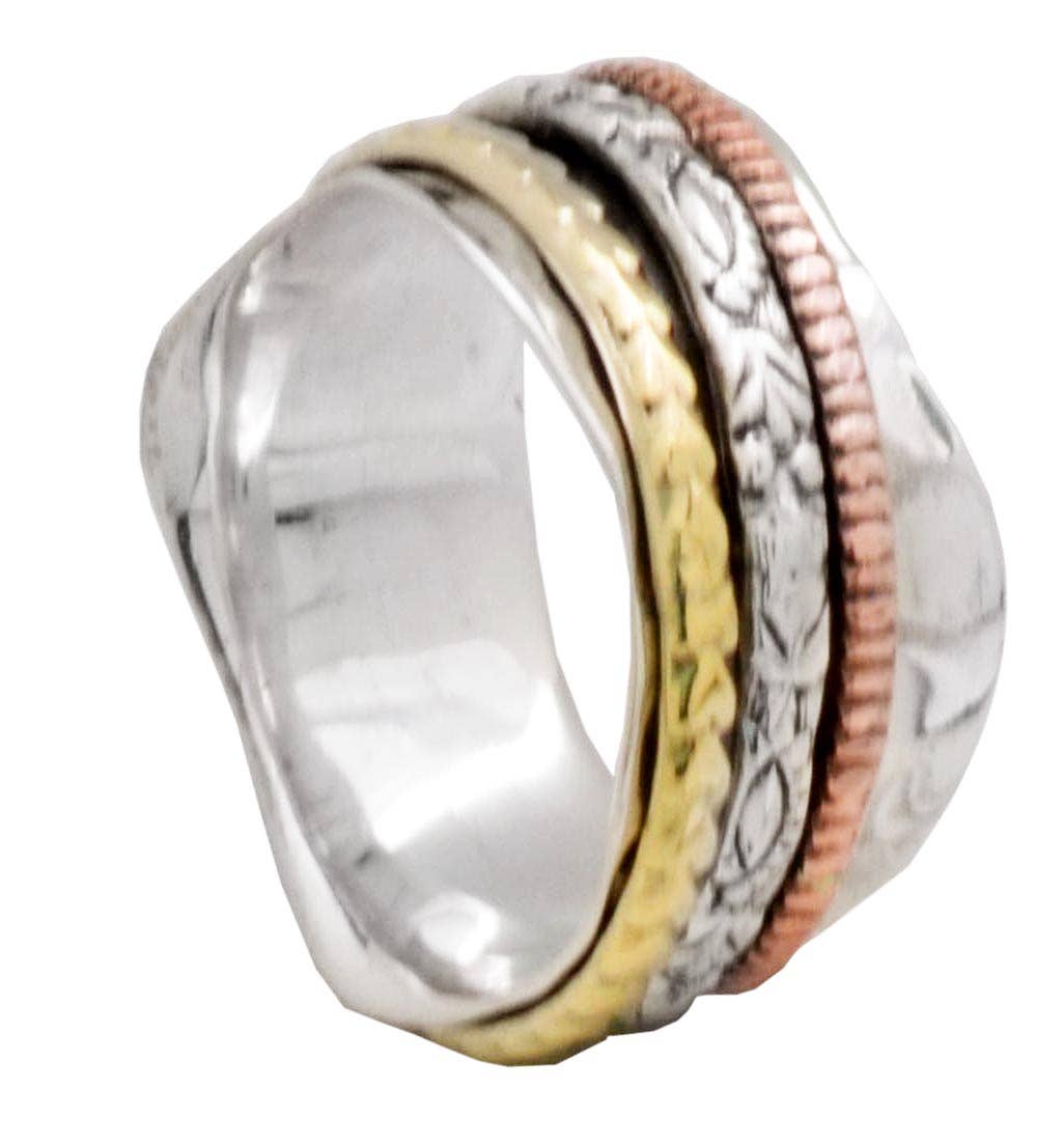 Meditation Spinner 925 Sterling Silver Brass Band Ring