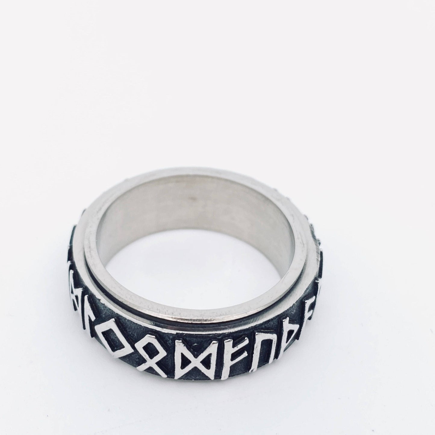 Viking Letter Rune Stainless Steel Men's Rotatable Ring