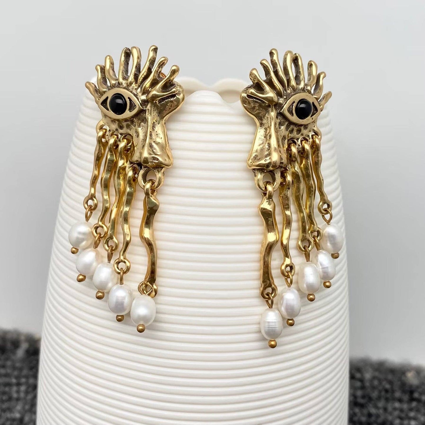 Vintage Pearl Fringe Demon Eye Post Earrings