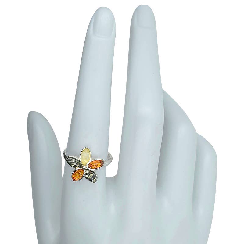 Multicolor Amber Flower Adjustable Ring
