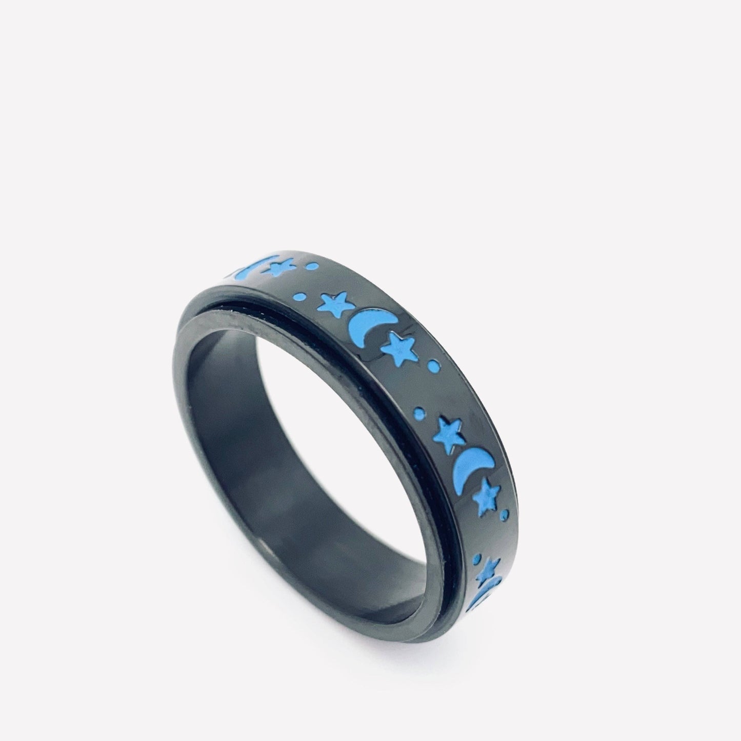 Luminous Sky Stainless Steel Star Moon Fidget Ring