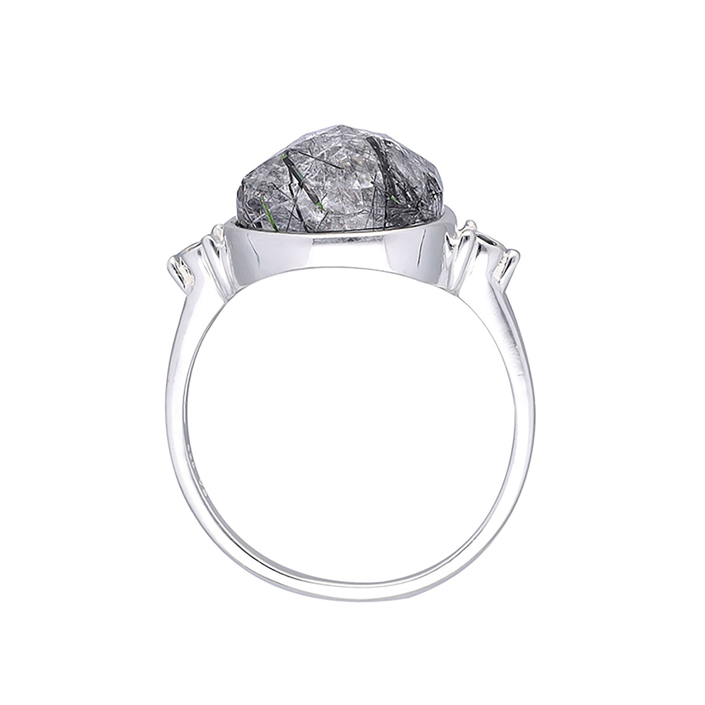 925 Sterling Silver Black Rutiled Quartz Solitaire Ring
