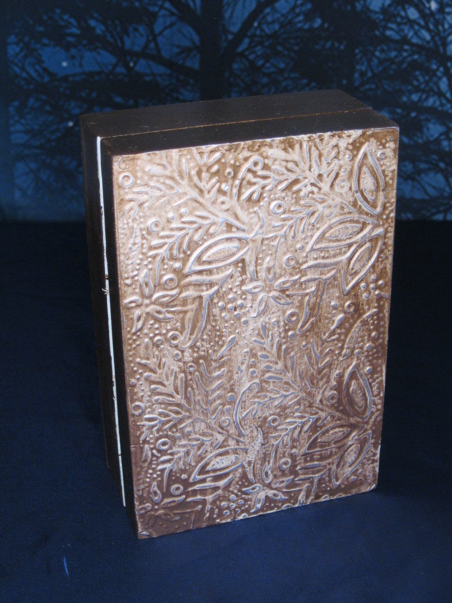 Tarot Trinket Box - Bronze & White Floral Embossed