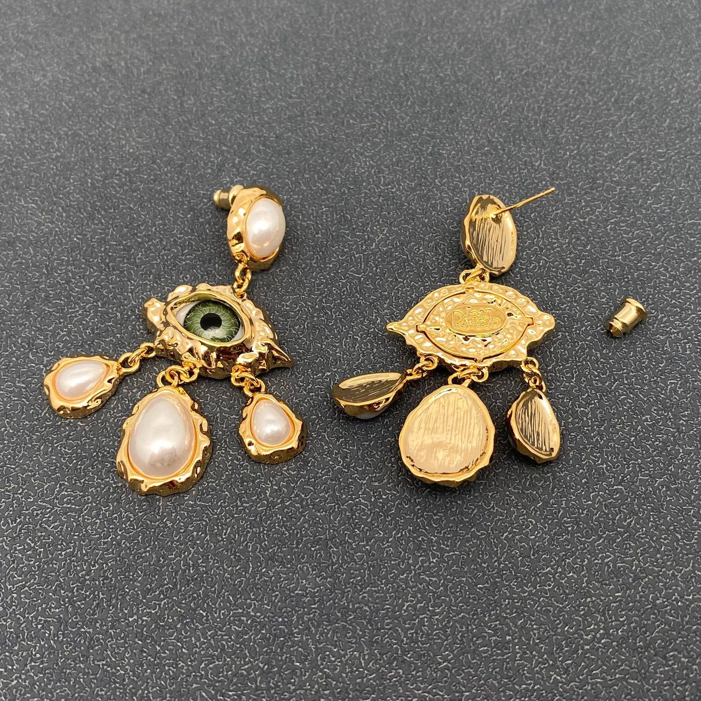 Temperament Evil Eye & Pearl Charm Dangle Earrings