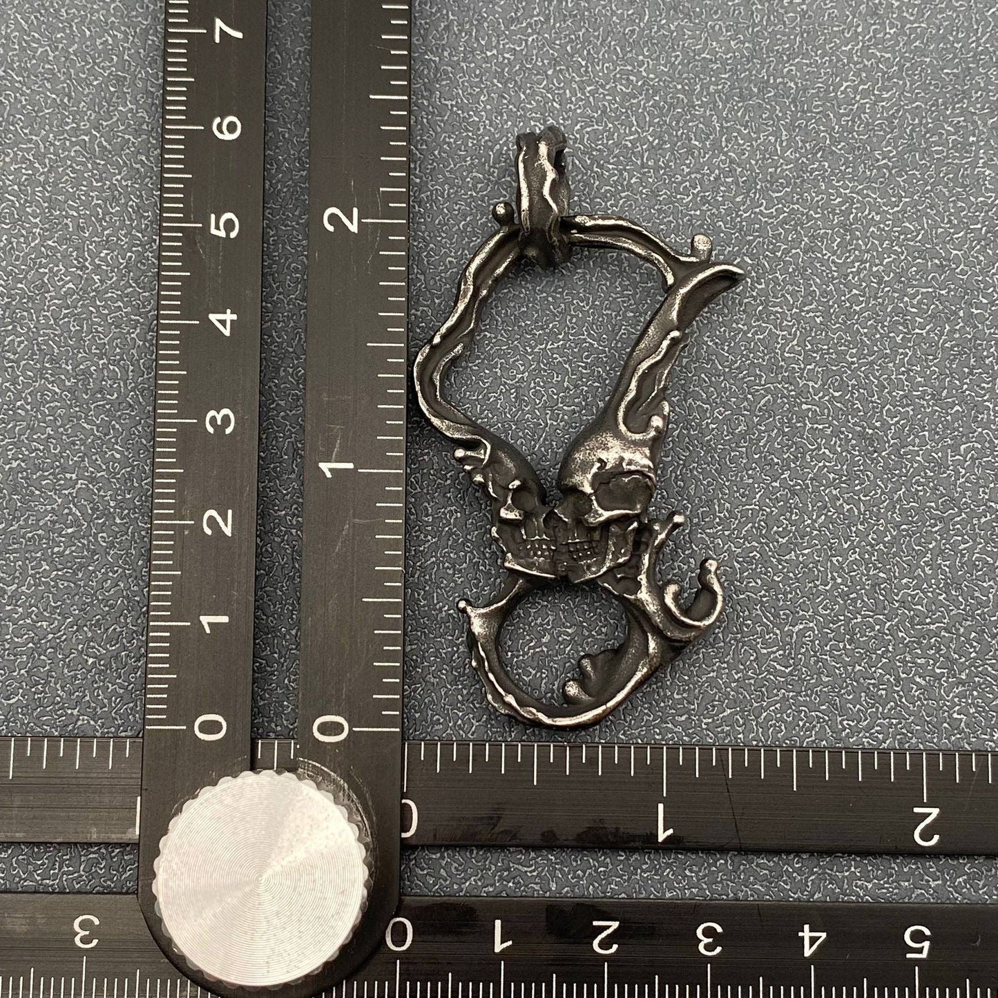 Irregular Double Skull Stainless Steel Craft Charm on Chain